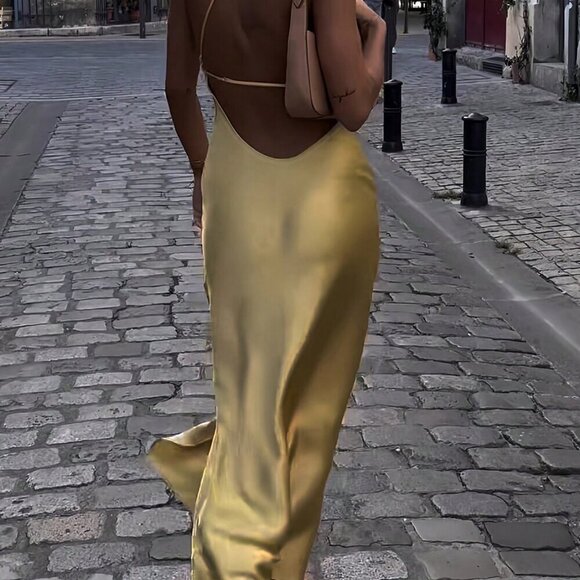 Yellow Sexy Women's Elegant One Shoulder Backless High Slit maxi Dress - Picture 5 of 5